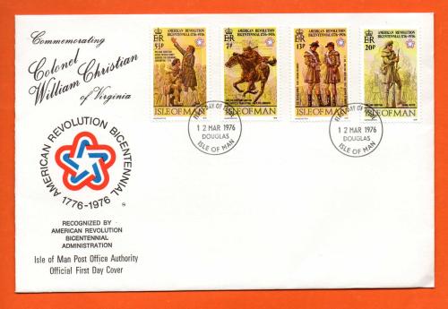 Isle Of Man - FDC - 1976 - `American Revolution Bicentennial 1776-1976` Post Office Issue - Official First Day Cover