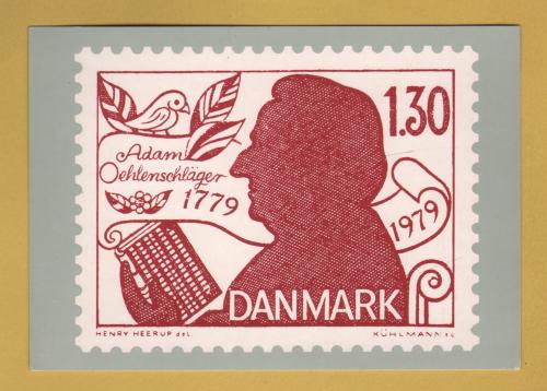 `Denmark - Reproduced Adam Oehlenschlager, Poet and Dramatist,1.30 krone Stamp from 1979`- Postally Unused - Danish Post Office Postcard.