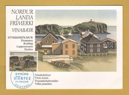 `Iceland - Reproduced Norden,10 krona - Spring Stampex 1988 Postmark`- Postally Used-1988 - Icelandic Post Office Postcard.