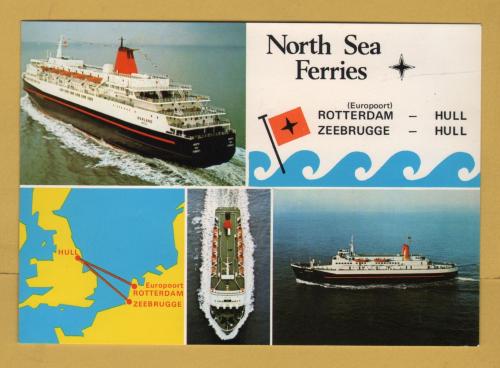 `NORTH SEA FERRIES - Rotterdam-Hull - Zeebrugge-Hull`- Postally Unused - Company Postcard.