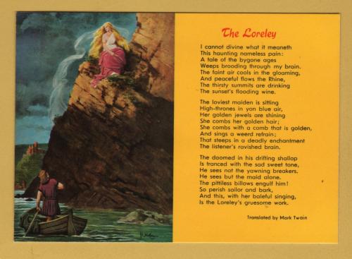 `THE LORELEY, Translated by Mark Twain`- Postally Unused - Edmund von Konig Art Publishers Postcard.