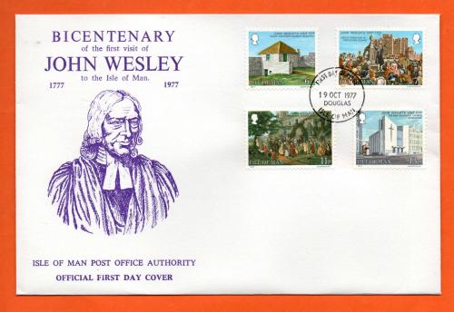Isle Of Man - FDC - 1977 - `John Wesley` Post Office Issue - Official First Day Cover