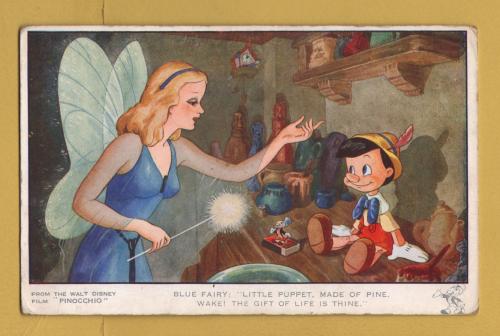 `Scenes from the Famous Walt Disney Film "PINOCCHIO"` - 469 - Postally Unused (although message written to rear) - c1940 - Valentine`s & Sons Postcard.