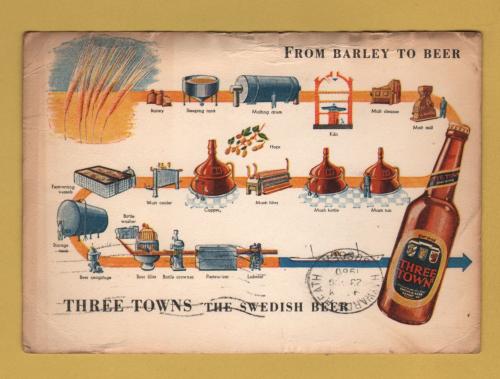 `From Barley to Beer - THREE TOWNS - The Swedish Beer`- Postally Used-1960 - Brewery Postcard.