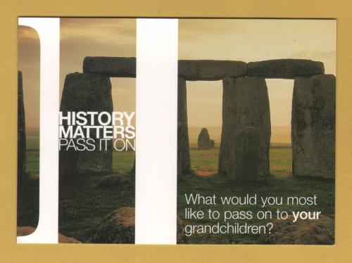 `History Matters, Pass It On - What Would You Most Like to Pass On to Your Grandchildren?`- Postally Unused - History Matters Postcard.
