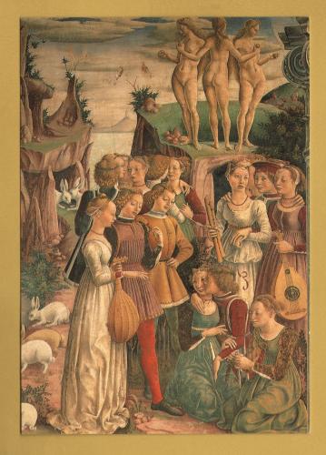 `Allegory of April - Triumph of Venus - East Wall by Francesco Del Cossa` - Postally Unused - 1997 - A.C.ES. s.n.c. Postcard.