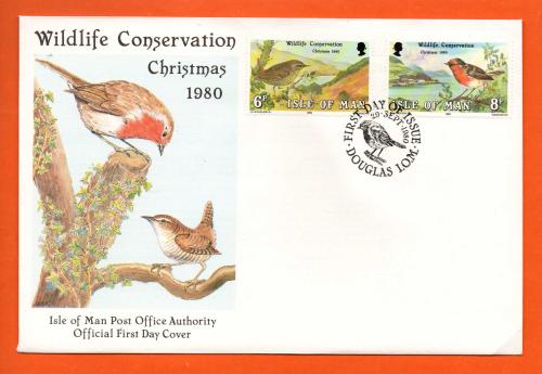 Isle Of Man - FDC - 1980 - `Wildlife Conservation Christmas 1980` Post Office Issue - Official First Day Cover