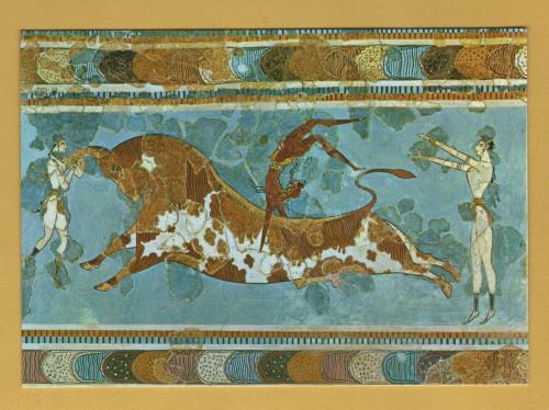 `Heraklion Museum - `The Bull Sports` - Fresco from Knossos (after 1500 B.C)` - Postally Unused - Hannibal Postcard.