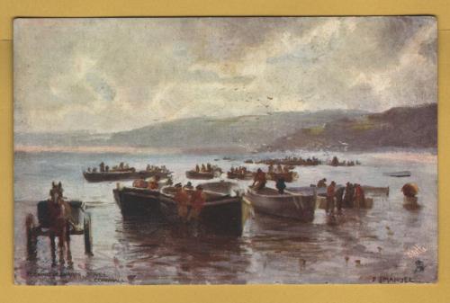 `Quaint Corners Series-St Ives - `Tucking Pilchards, St Ives, Cornwall` - Oilette - 6249` - Postally Unused - Raphael Tuck & Sons Postcard.