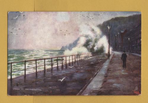 `Aberystwyth - Series ll - `Storm at Aberystwyth` - Oilette - 6211` - Postally Unused - Raphael Tuck & Sons Postcard.