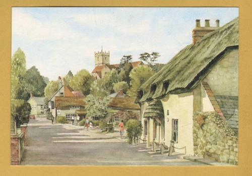 `Godshill Village, I.W from a Watercolour by Muriel Owen, S.W.A` - Postally Unused - Isle of Wight County Press Postcard.