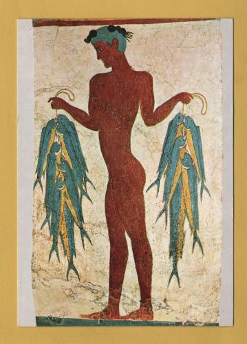 `Athens National Museum - THERA, The Fisherman (about 1500 B,C.)` - Postally Unused - Hannibal Postcard.