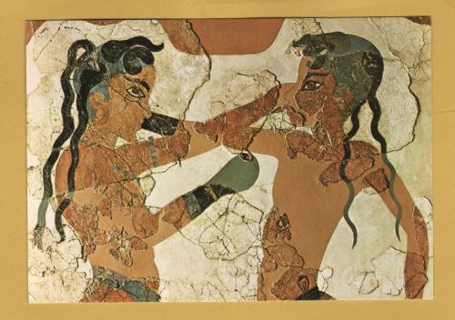 `Athens National Museum - `THERA - The Fresco of the Boxing Children (detail) - Late Minoan 1 (about 1500 B.C.)` - Postally Unused - Hannibal Postcard.