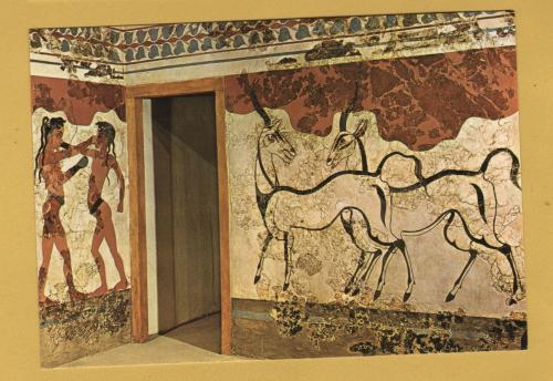 `Athens National Museum - THERA, The SW Corner of a Room as Reconstructed in the Museum (about 1500 B,C.)` - Postally Unused - Hannibal Postcard.