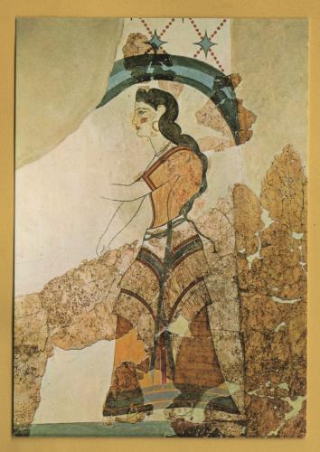 `Athens National Museum - THERA - Fresco From the House of Ladies (about 1500 B.C.)` - Postally Unused - Hannibal Postcard.