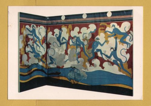 `Athens - National Arch. Museum - The Monkeys Fresco from Thera` - Postally Unused - B.Isaiah Postcard.