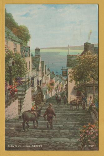 `Clovelly High Street - Brian Gerald` - Valentines A597 Postcard for Bamforths - Postally Used-1975 - Bamforth Postcard.