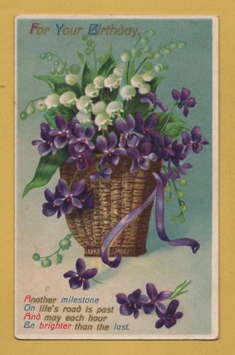 `For Your Birthday` - Postally Used-1914 - Producer Unknown Postcard.