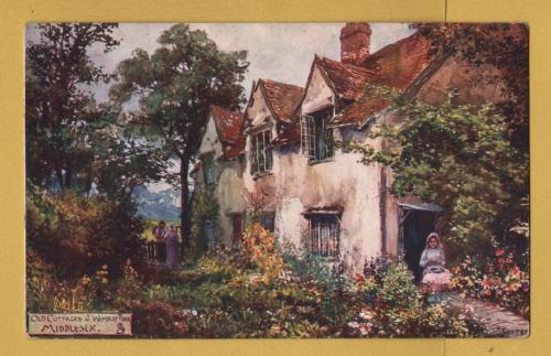 `Picturesque Counties Middlesex Series ll - `Old Cottages at Wembley Park, Middlesex` - Oilette - 7128` - Postally Unused - Raphael Tuck & Sons Postcard.