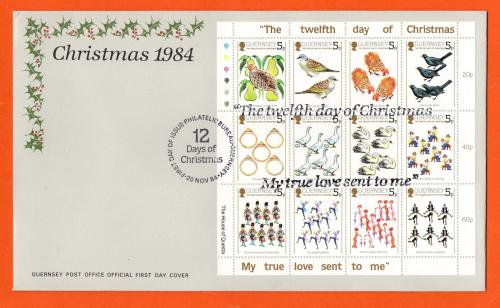 Bailiwick Of Guernsey - FDC - 1984 - Christmas Gift BearersThe Twelth Day Of Christmas Issue - Miniature Sheet - Official First Day Cover