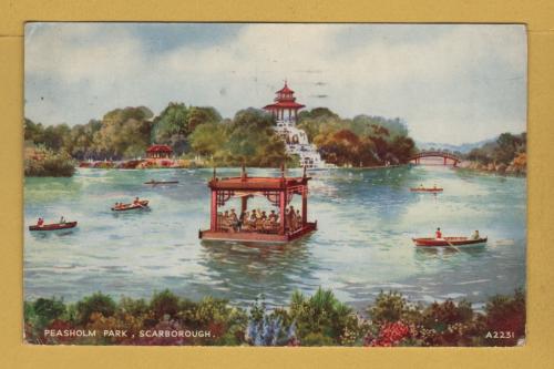 `Peasholm Park, Scarborough - A2231 - `Art Colour`` - Postally Used-1957 - J.Valentine & Sons Postcard.