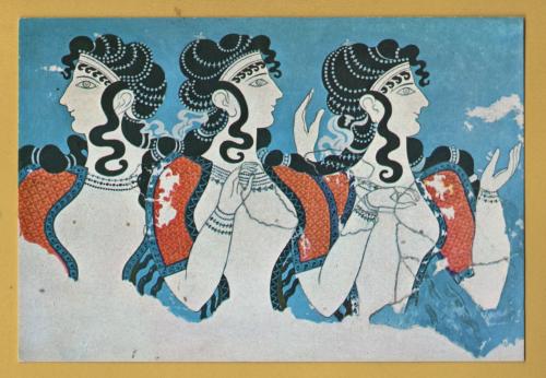 `Heraklion Museum - `Ladies in Blue` - Fresco from Knossos Palace` - Postally Unused - Andreas S Eleftheriadis Postcard.