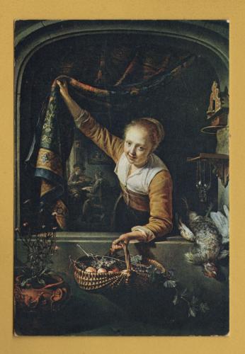`A Girl with a Basket of Fruit at a Window by Gerard Dou` - Postally Unused - J.Arthur Dixon Postcard.