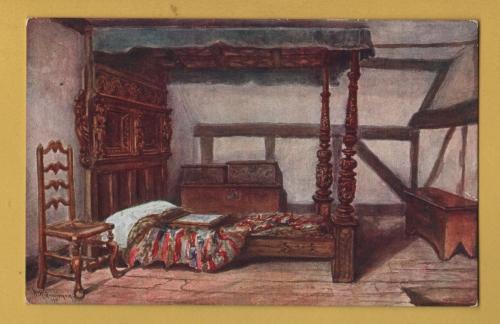 `Bedroom, Anne Hathaway`s Cottage, Stratford-on-Avon by W.W.Quartermain` - Postally Unused - J.Salmon Postcard.