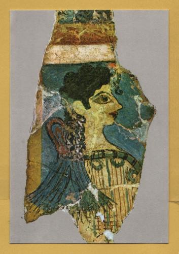 `Heraklion Museum - `Godess with a Sacred Knot (The Parisienne)` - Fresco from Knossos LM (1500-1450 BC)` - Postally Unused - Hannibal Postcard.