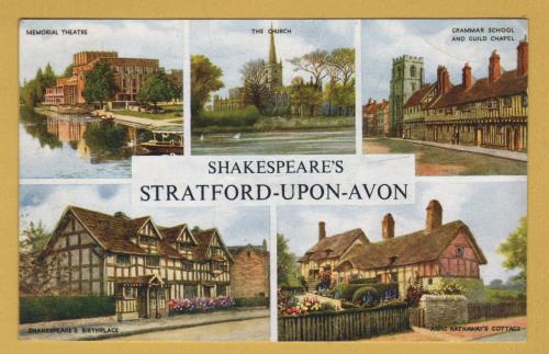 `Shakespeare`s Stratford-upon-Avon - Multiview` - Salmon Water Colour Series - Postally Unused - J.Salmon Postcard.