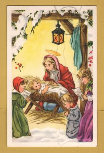 `Nativity Scene - Swedish `Merry Christmas and Happy New Year`` - Postally Used-1960 - JMP Postcard.