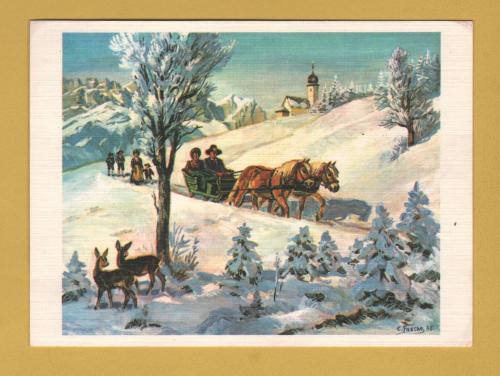 `Merry Christmas and Happy New Year by Charles Pasche`- Swedish Card - Postally Unused (although message written to rear) - Mouth and Foot Painting Postcard.