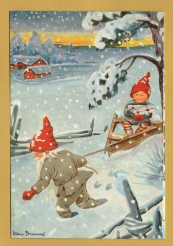 `Merry Christmas and Happy New Year by Stina Broome`- Swedish Card - Postally Used-1976 - Bacco Postcard.