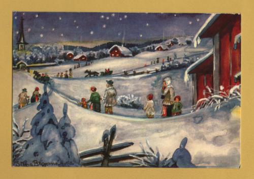 `Merry Christmas and Happy New Year by Stina Broome`- Swedish Card - Postally Used-1973 - Bacco Postcard.