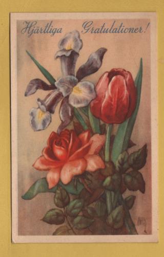 `Heartfelt Congratulations!`- Swedish Card - Postally Used-1947 - Producer Unknown Postcard.