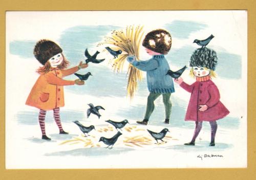 `Merry Christmas and Happy New Year -`Bird Christmas by Kaj Beckman``- Swedish Card - Postally Used-1968 - DHR Publishing Postcard.