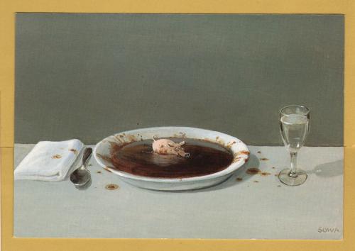 `Suppenschwein/Pig in Soup by Michael Sowa` - Postally Unused - Producer Unknown Postcard.