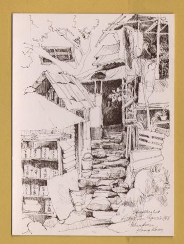 `Hong Kong - Squatters Huts, Aberdeen, Hong Kong by Charles D.Hoeppner` - Postally Unused - City Museum & Art Gallery Postcard.