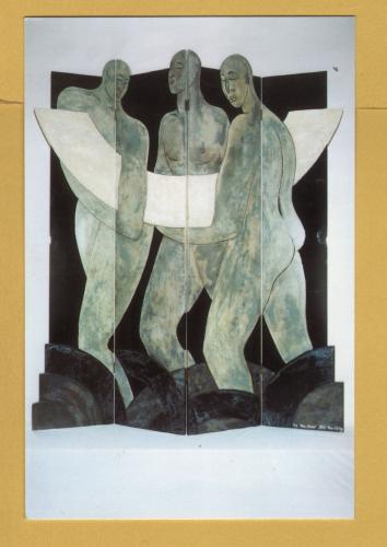 `4 Fold Screen, `The Boat` by Bev Houlding` - Postally Unused - Malthouse Postcard.