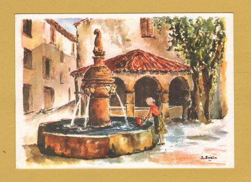`Old Fountain by J.Suain - Watercolours of Provence` - Postally Unused - Colorima Postcard.