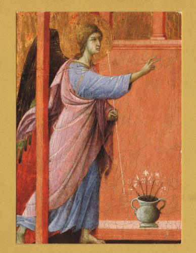 `The Annunciation (detail) by Duccio di Buoninsegna` - Postally Used-1999 - National Gallery Postcard.