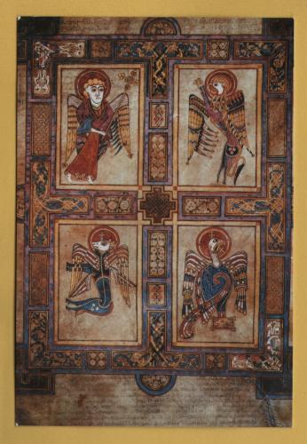 `Symbols of the Four Evangelists, Book of Kells c800AD` - Postally Unused - Trinity College Library Postcard.