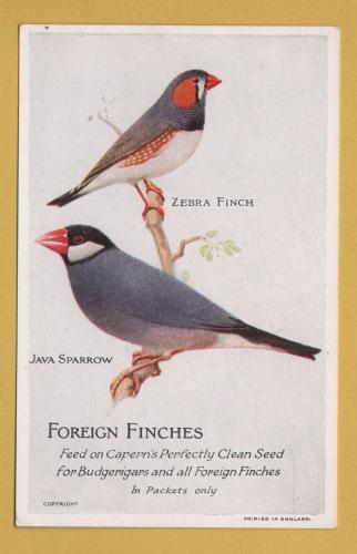 `Caperns - FOREIGN FINCHES, Feed on Capern`s Perfectly Clean Seed....` - Postally Unused - Company Postcard.