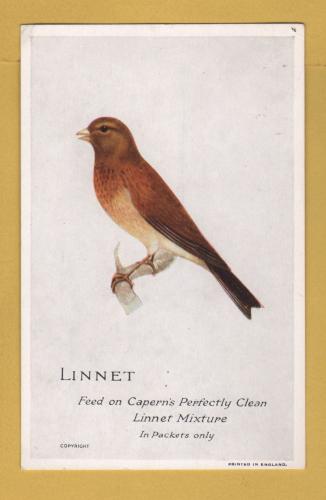 `Caperns - LINNET, Feed on Capern`s Perfectly Clean Linnet Mixture` - Postally Unused - Company Postcard.