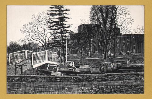 `Stratford-on-Avon Canal. Junction Barge Lock and Shakespeare Memorial Theatre by J.K.Ebblewhite` - Postally Used-1964 - Artist Postcard.