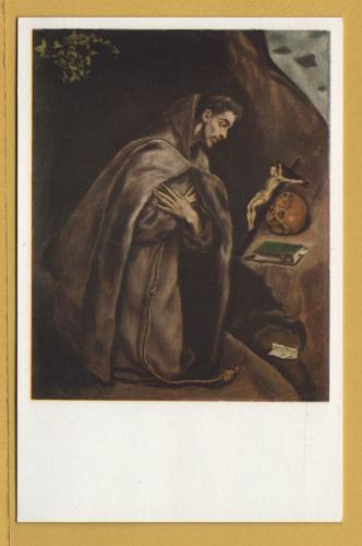 `St Francis and the Skull by El Greco` - Postally Unused - Arthur J.Heliochrome Postcard.