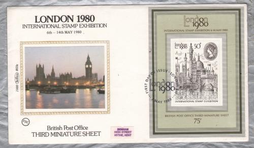 Benham - FDC - 1980 - `London 1980` - Third Miniature Sheet - Benham Silk - BS3a - First Day Cover