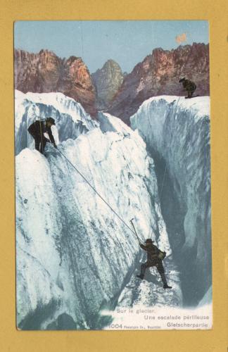 `On The Glacier. A Perilous Climb` - Postally Unused - Phototype Co. Postcard.