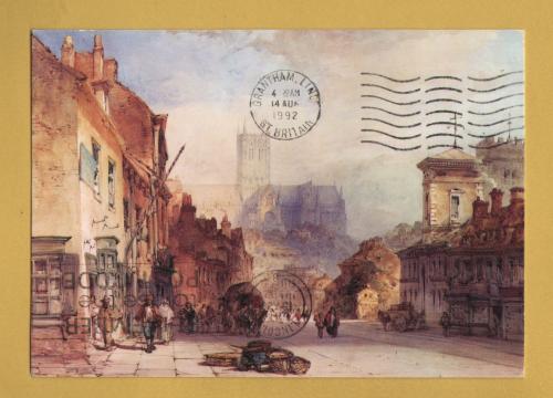 `Lincoln Cathedral and High Street 1853 by William Callow` - Postally Used-1992 - Lincolnshire Museums Postcard.