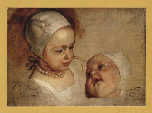 `Princess Elizabeth and Princess Anne,1637 by Anthony van Dyck` - Postally Unused - Royal Academy of Arts Postcard.